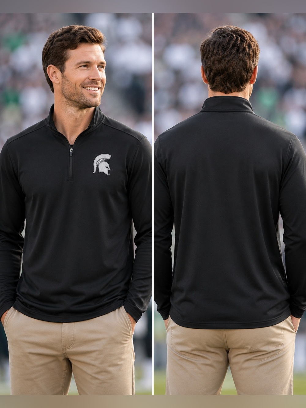 🆕 Antigua Michigan State Spartans Men’s XL Quarter Zip Pullover NWT Black